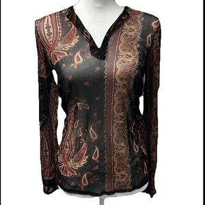 Kenneth Cole Sheer Paisley Long Sleeve Blouse Size XS Y2K Vintage
